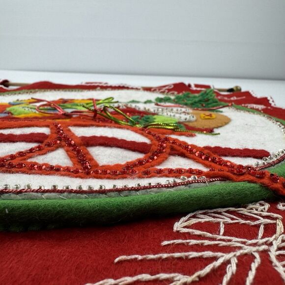 Vintage Handmade Felt Santa Sleigh Wall Hanging Christmas Decor Sequins - Picture 6 of 10
